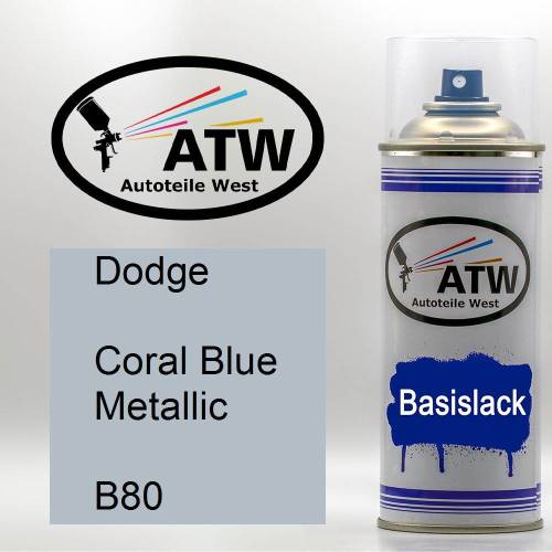 Dodge, Coral Blue Metallic, B80: 400ml Sprühdose, von ATW Autoteile West.